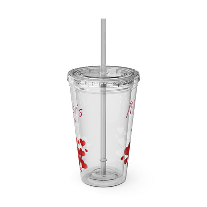 Clear Tumbler with color-matching lid and straw, 16oz  - Mother's Love is Unconditional