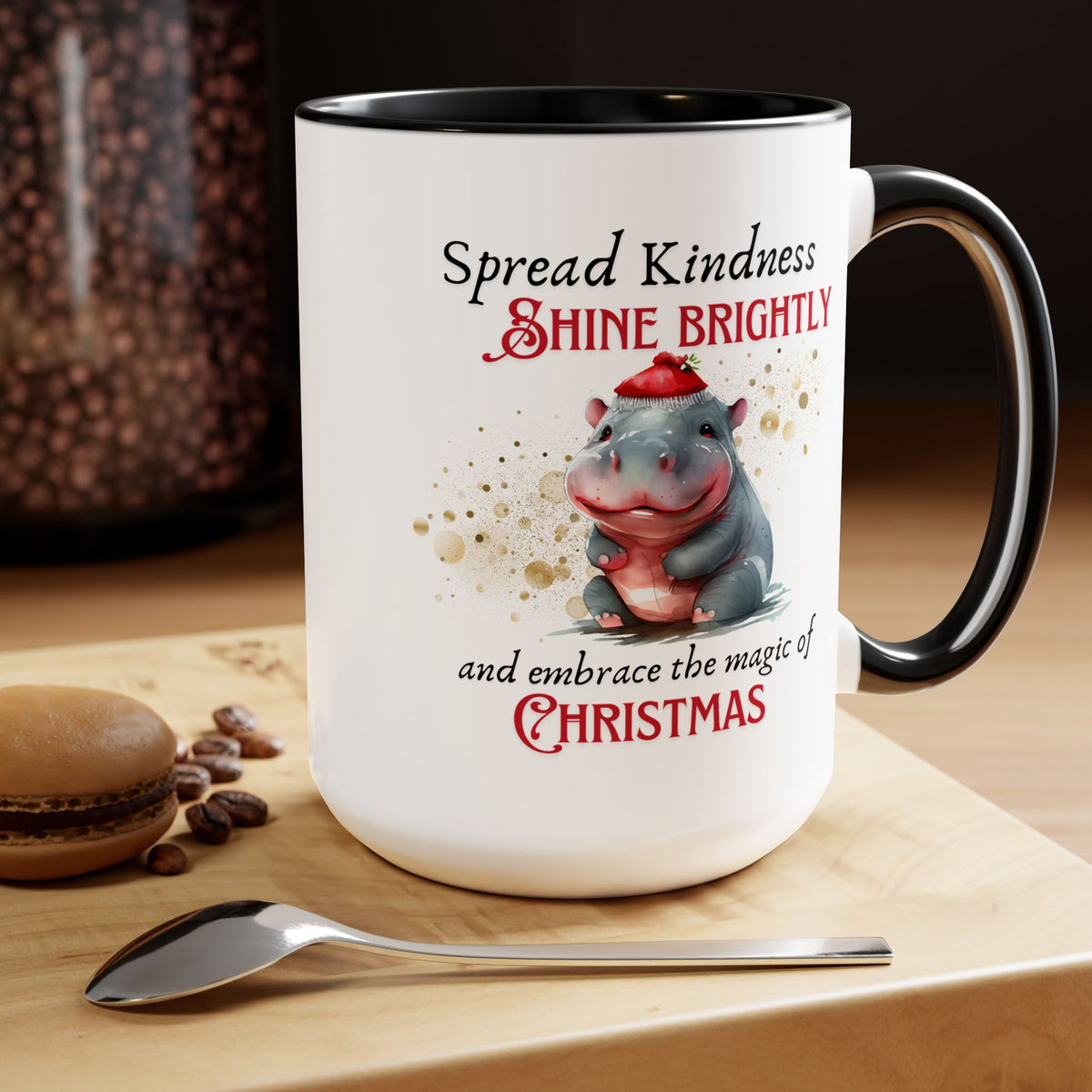 Two-Tone Coffee Mugs, 15oz - Magic of Christmas Hippopotmus