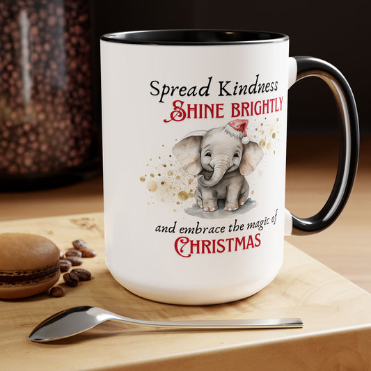 Two-Tone Coffee Mugs, 15oz - Magic of Christmas Elephant