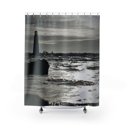 Shower Curtain Winter Light House