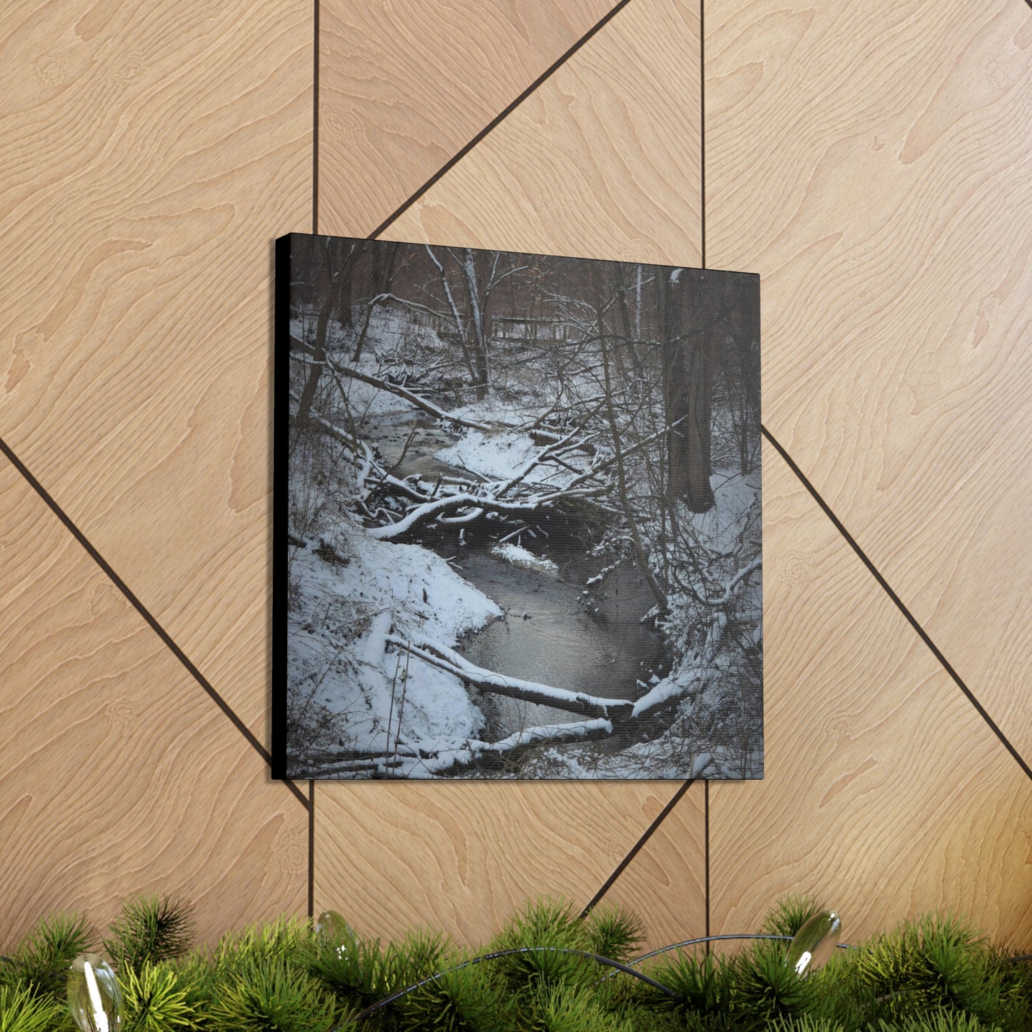 Canvas Gallery Wraps (Black Wrap) (Square) - Frozen pond in the park