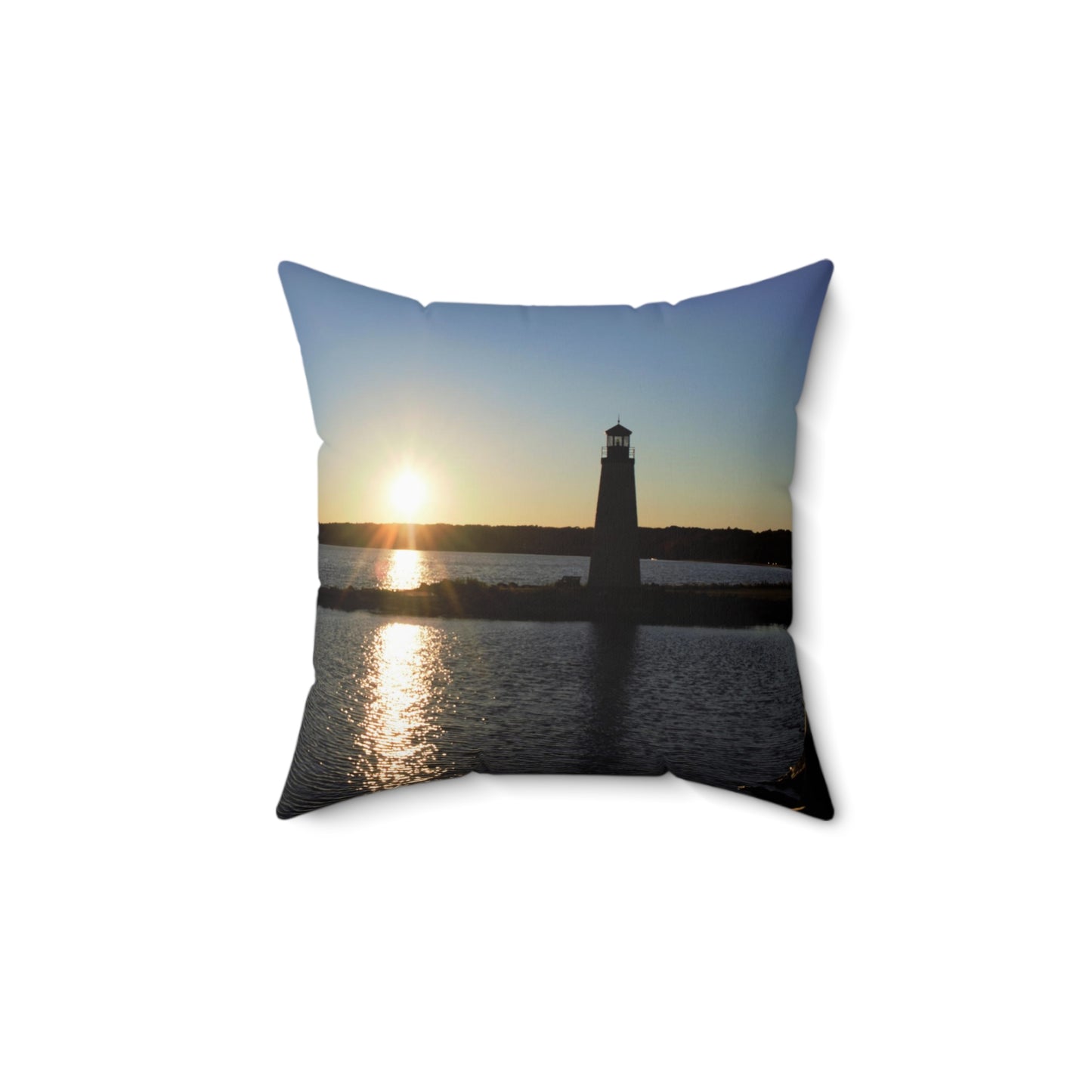 Spun Polyester Square Pillow  Sunset at the Light House