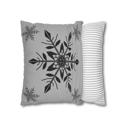 Spun Polyester Square Pillowcase - SNOWFLAKES GREY
