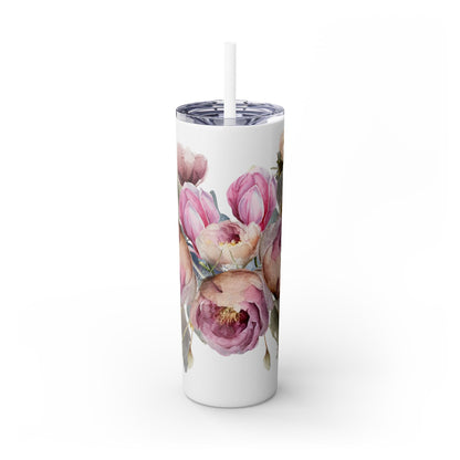 Skinny Tumbler with Straw, 20oz - Peonys