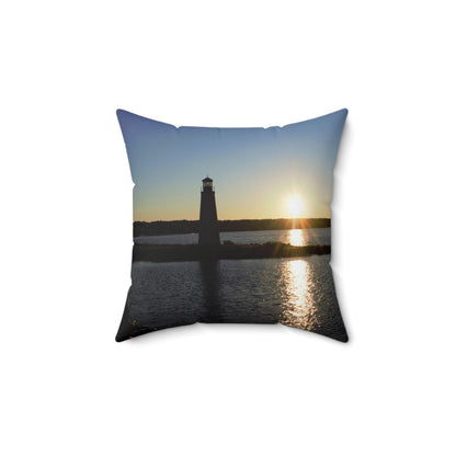 Spun Polyester Square Pillow  Sunset at the Light House