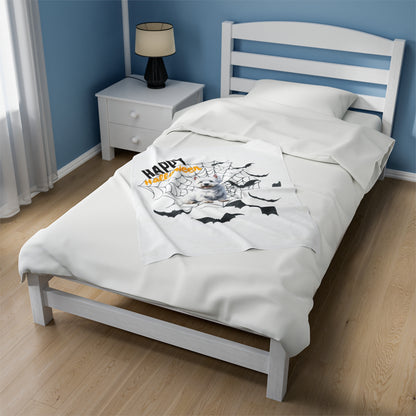Velveteen Plush Blanket - White Terrier Halloween