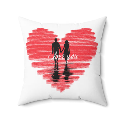 Spun Polyester Square Pillow I love you Heart with couple