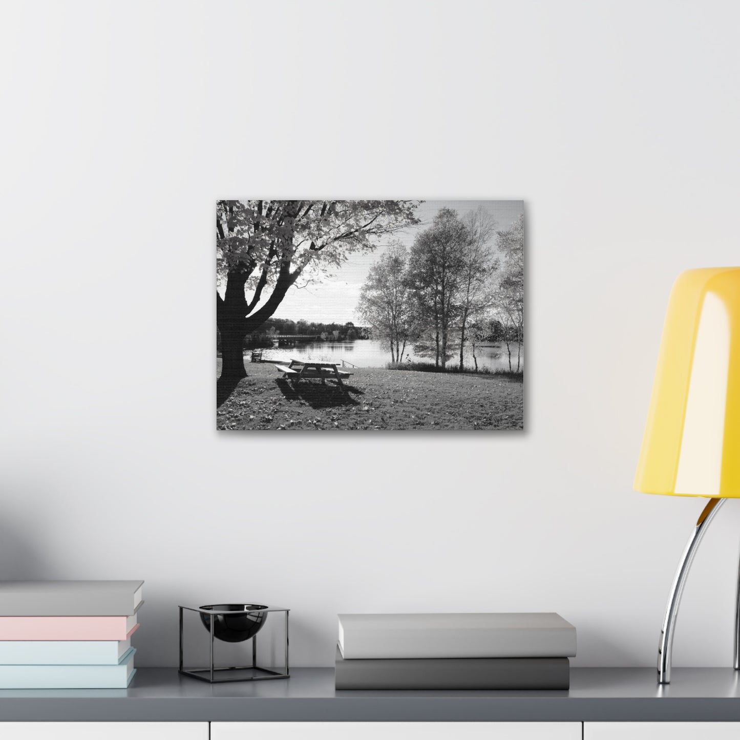 Canvas Gallery Wraps - Picinic by the river. Black and White