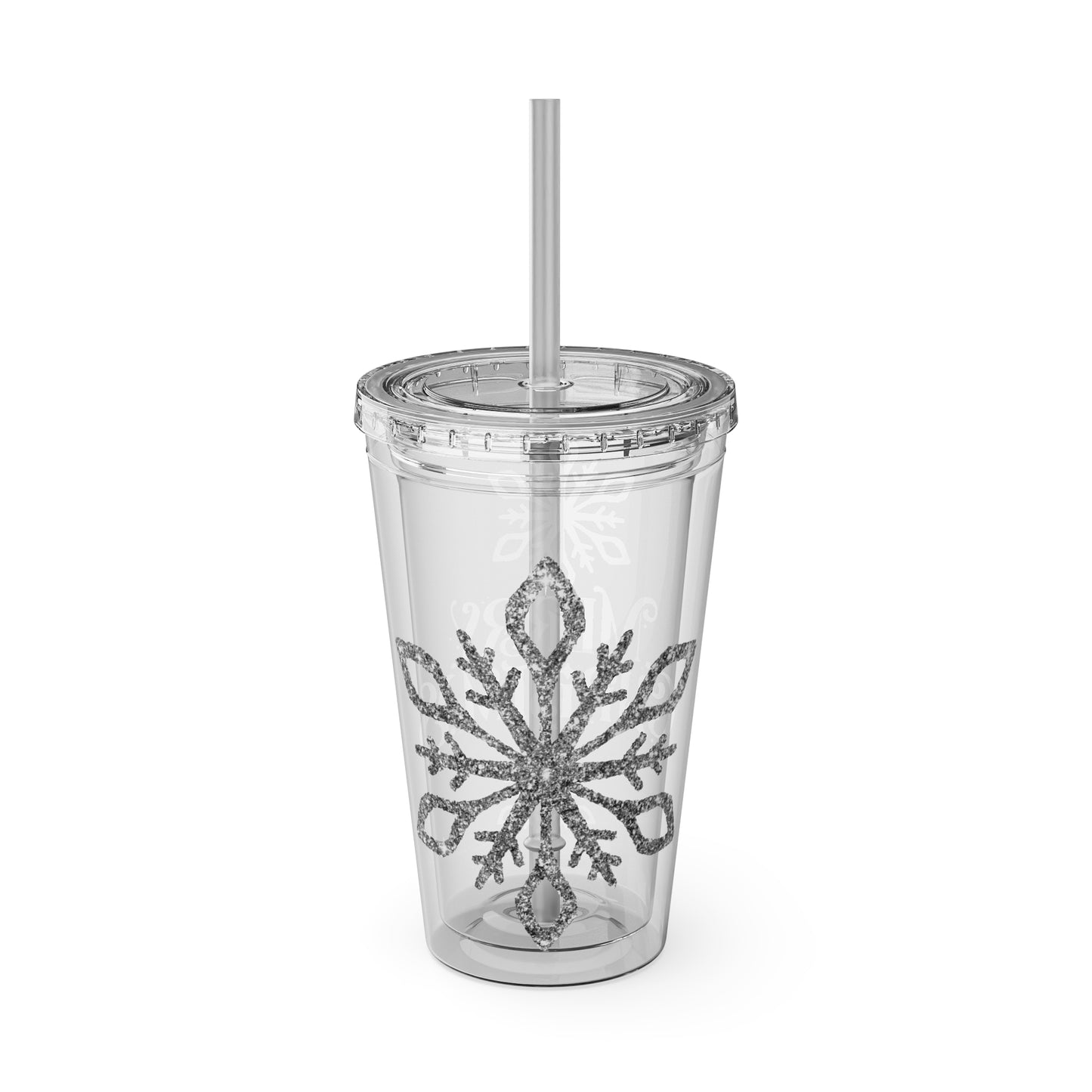 Clear Tumbler with color-matching lid and straw, 16oz - Merry Christmas