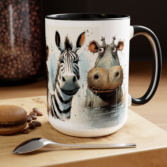 Two-Tone Coffee Mugs, 15oz - Safari Animals