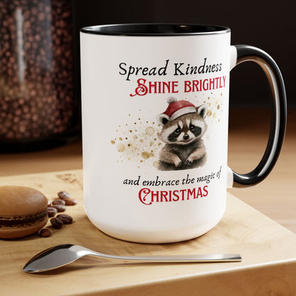 Two-Tone Coffee Mugs, 15oz - Magic of Christmas Raccoon