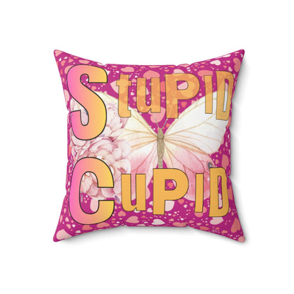 Spun Polyester Square Pillow Stupid Cupid Butterfly Purple