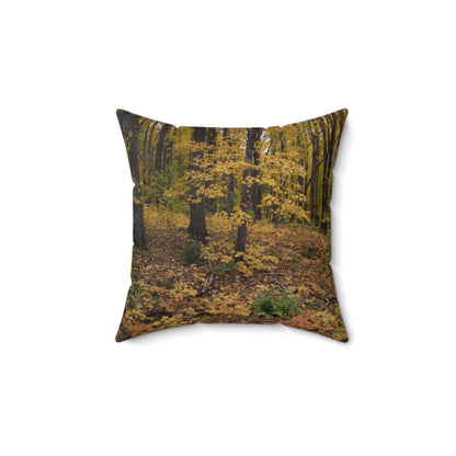 Spun Polyester Square Pillow  Fall walk in the woods