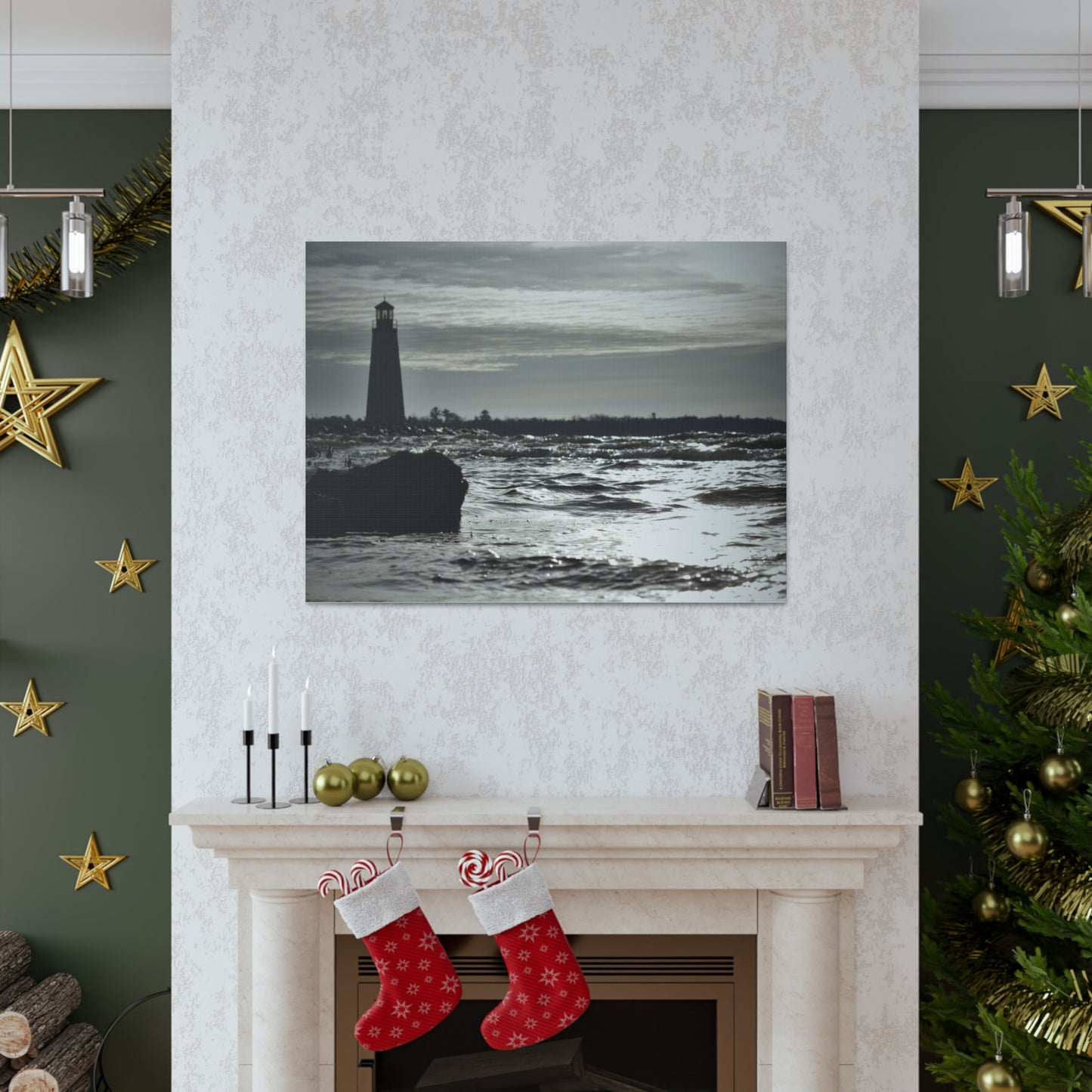 Canvas Gallery Wraps (White Wrap)-Winter Light House