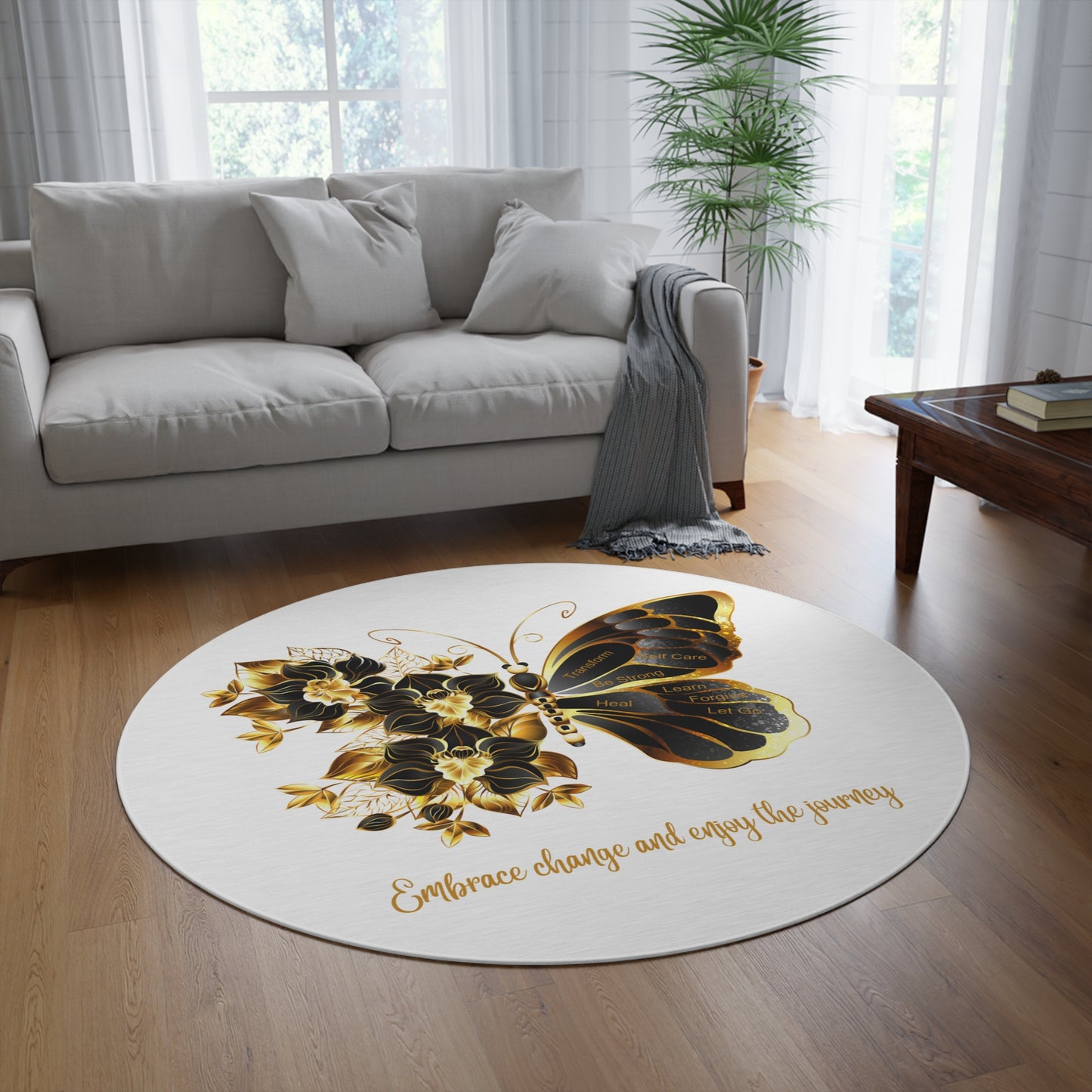 Round Rug Golden Butterfly