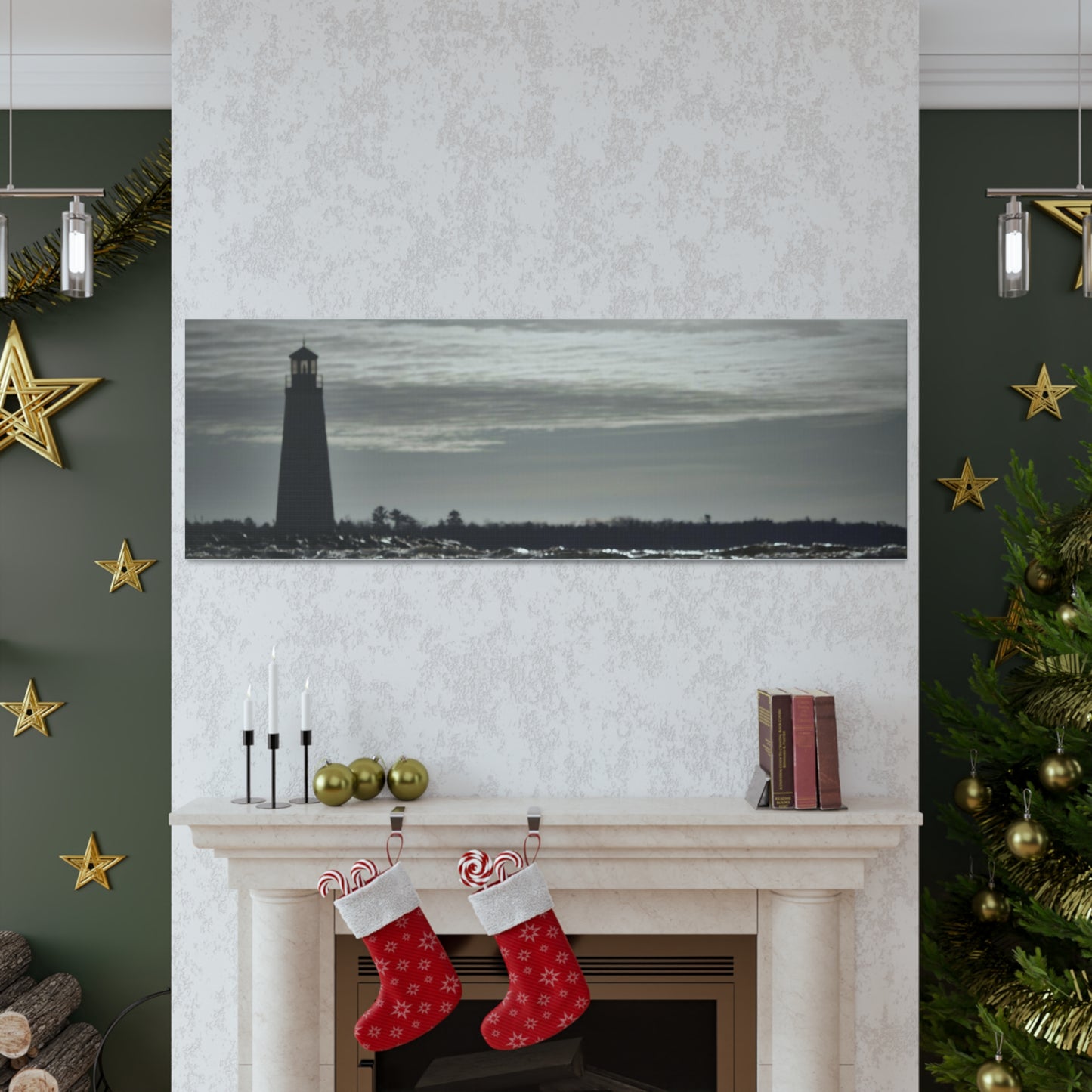 Canvas Gallery Wraps (White Wrap)-Winter Light House