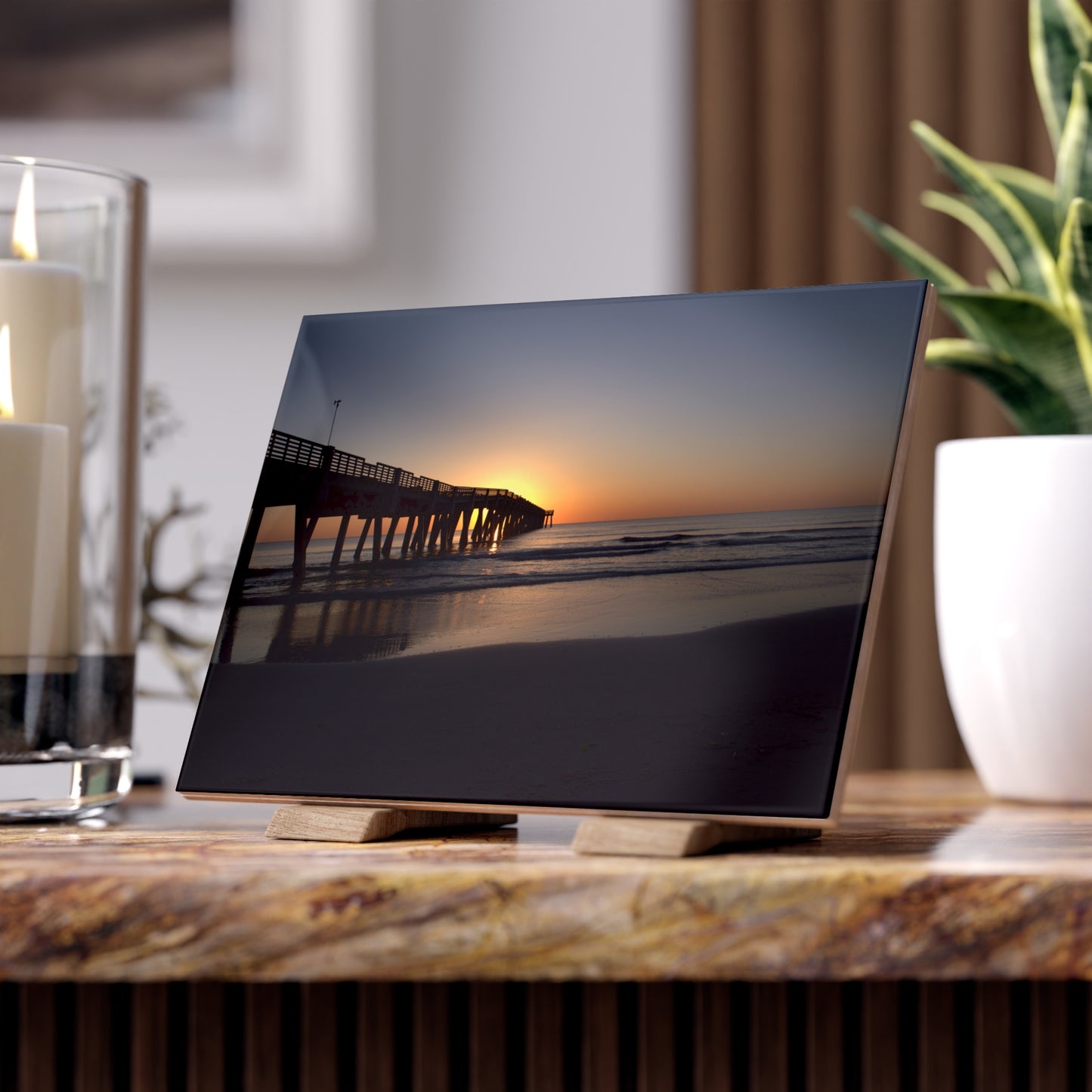 Ceramic Photo Tile - Sunrise at the top of the pier