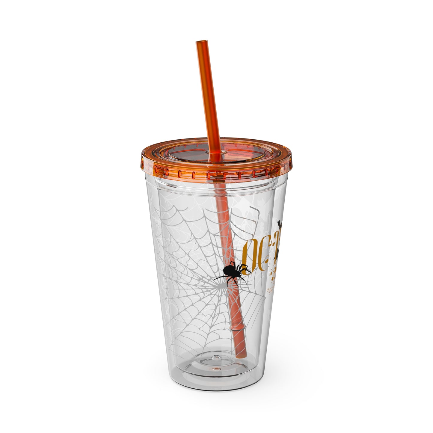 Clear Tumbler with color-matching lid and straw, 16oz  - October 31st