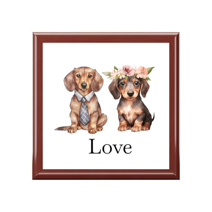 Jewelry Box – White Ceramic Dachshund Love