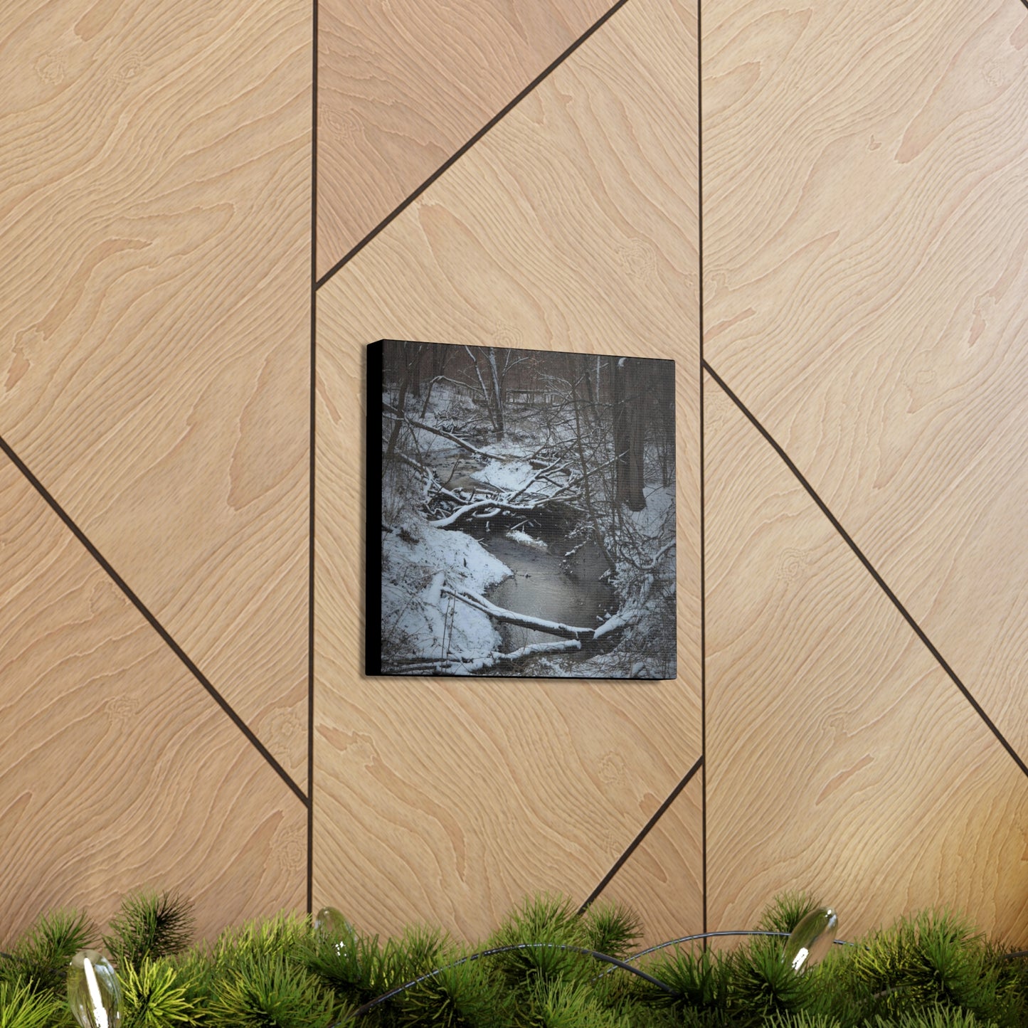 Canvas Gallery Wraps (Black Wrap) (Square) - Frozen pond in the park