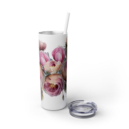 Skinny Tumbler with Straw, 20oz - Peonys