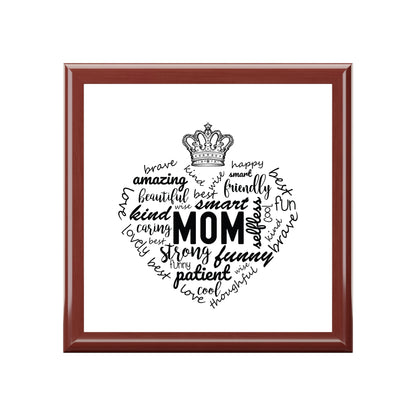 MOM Appreciation Jewelry Box – White Ceramic Affirmations for Mom in a heart shape and crown for the queen she is.