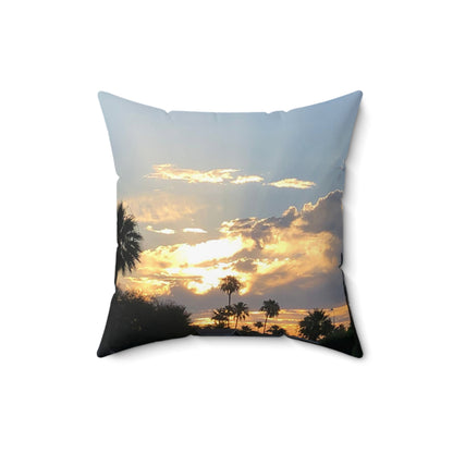 Spun Polyester Square Pillow - AZ Sun Rise and Fog in the desert