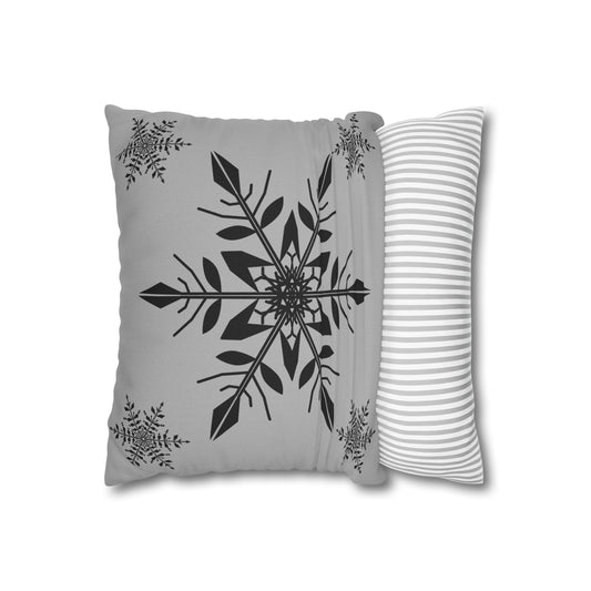 Spun Polyester Square Pillowcase - SNOWFLAKES GREY