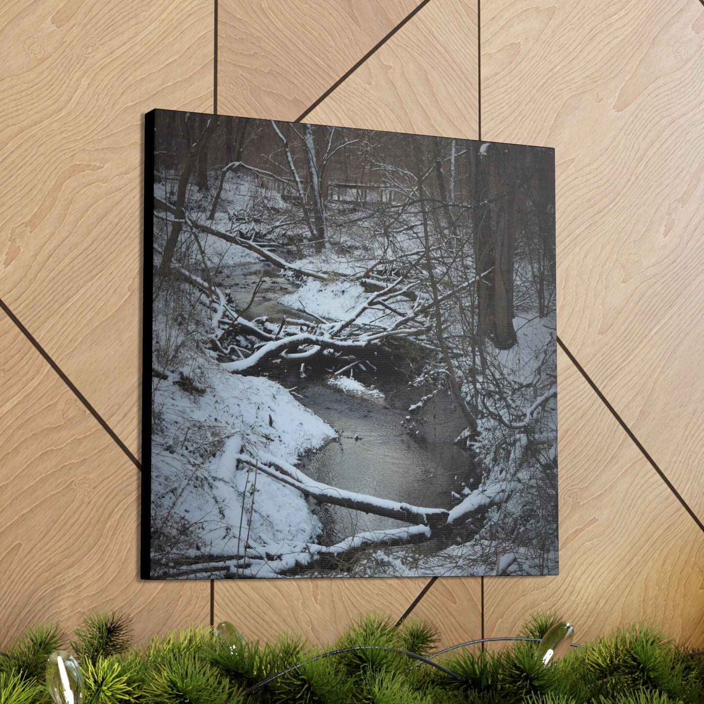 Canvas Gallery Wraps (Black Wrap) (Square) - Frozen pond in the park