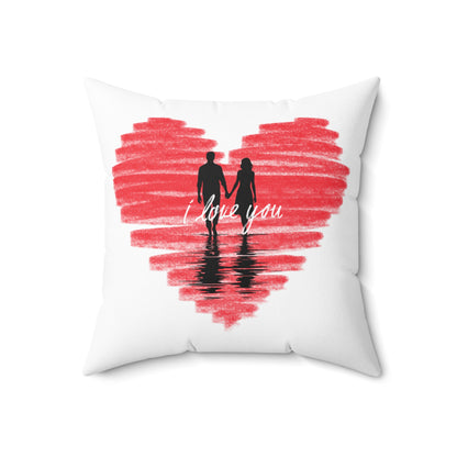 Spun Polyester Square Pillow I love you Heart with couple