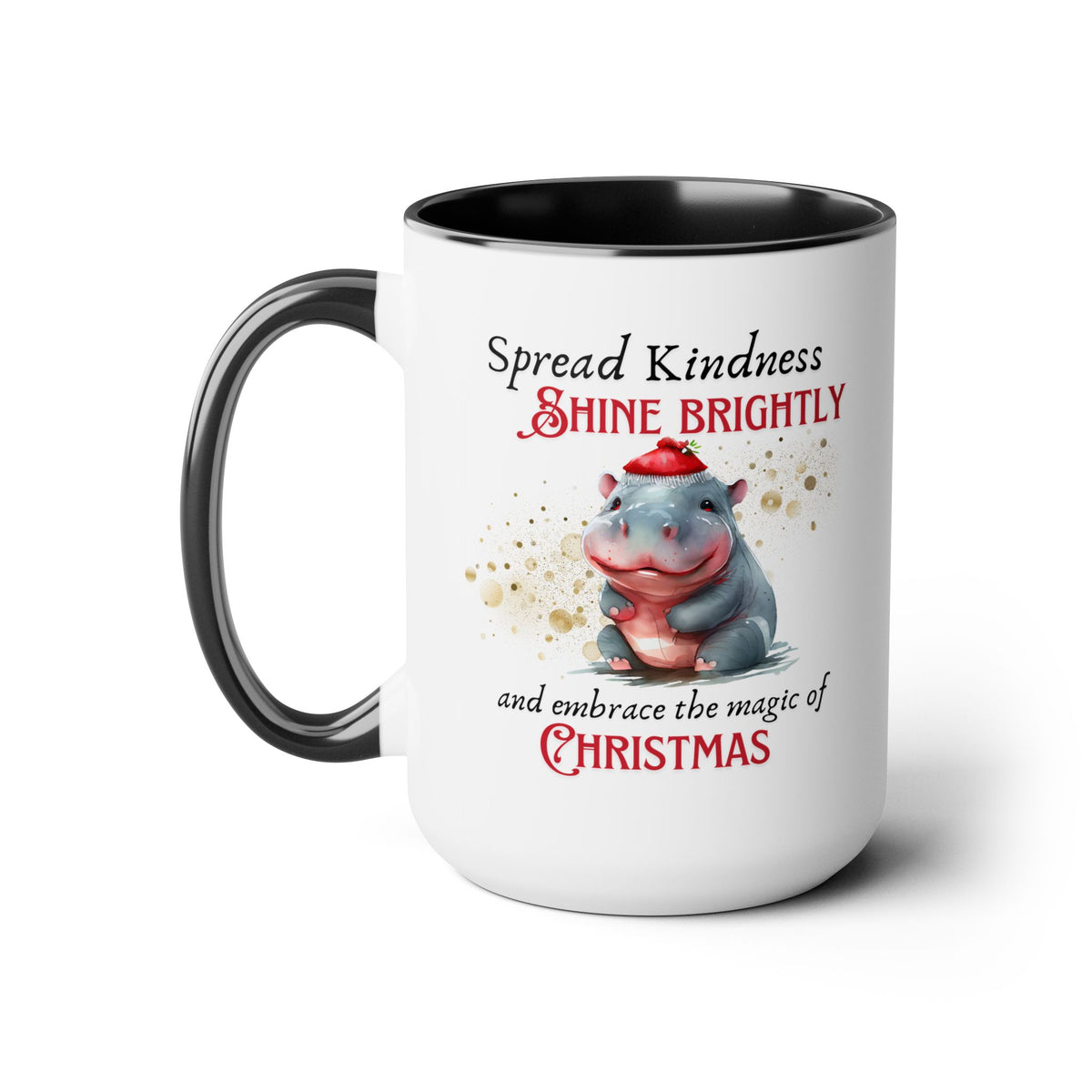 Two-Tone Coffee Mugs, 15oz - Magic of Christmas Hippopotmus