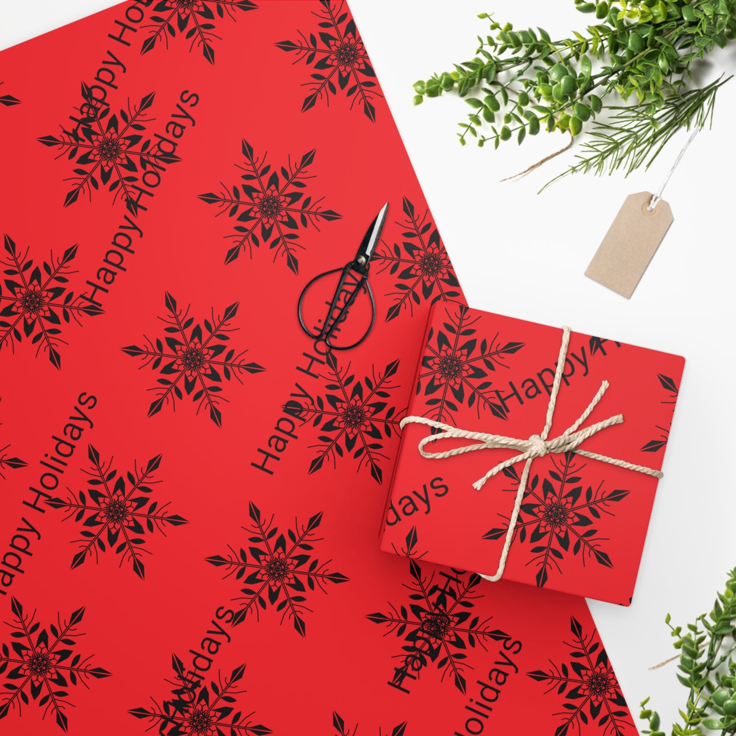 Wrapping Paper - Red Snowflakes Happy Holidays