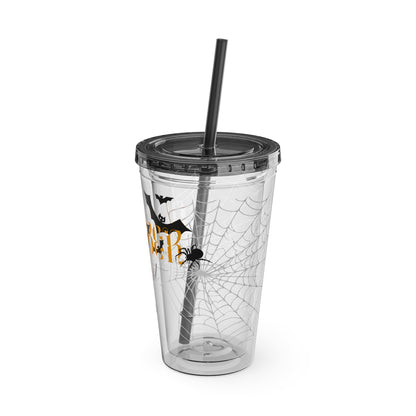 Clear Tumbler with color-matching lid and straw, 16oz  - October 31st