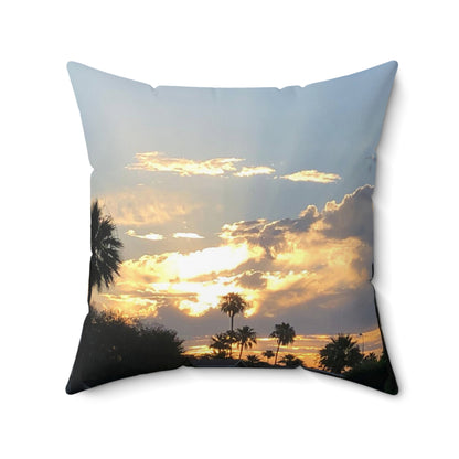 Spun Polyester Square Pillow - AZ Sun Rise and Fog in the desert