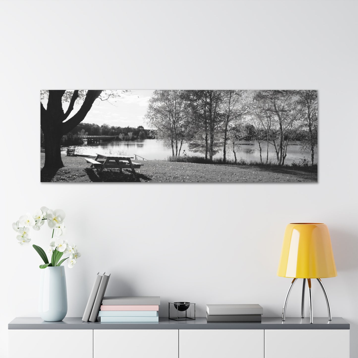 Canvas Gallery Wraps - Picinic by the river. Black and White