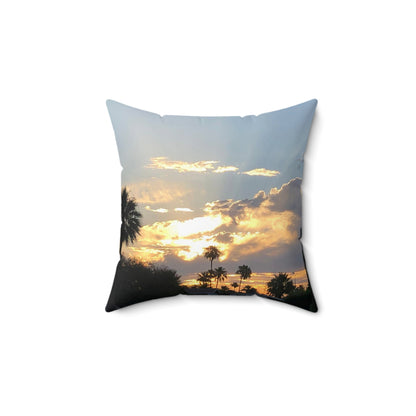 Spun Polyester Square Pillow - AZ Sun Rise and Fog in the desert