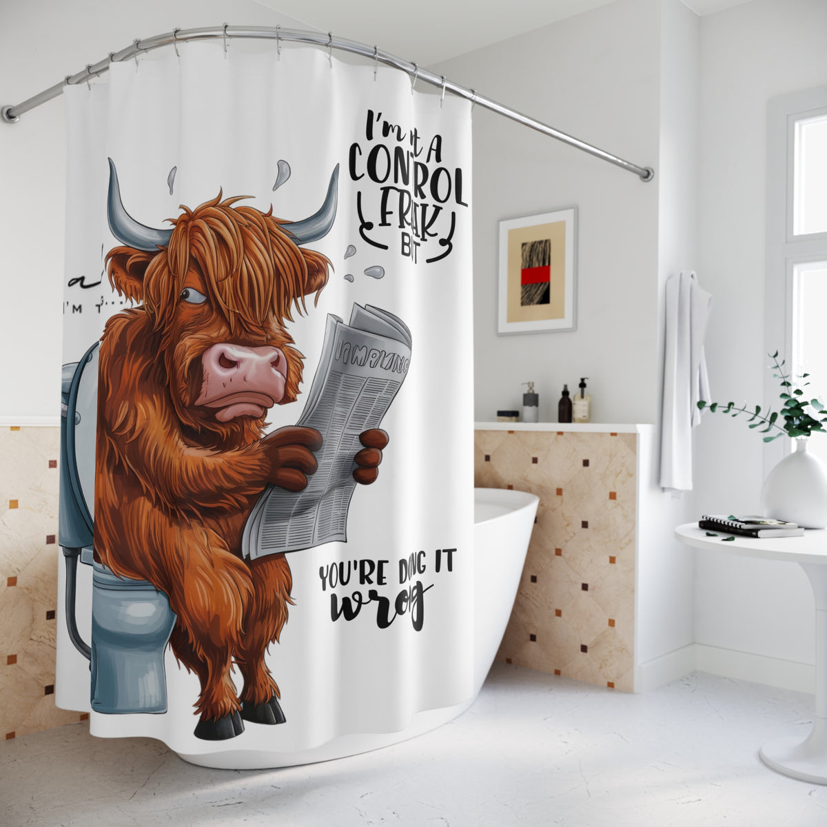 I'm Not A Control Freak Shower Curtain | Funny Highland Cow Bathroom Decor