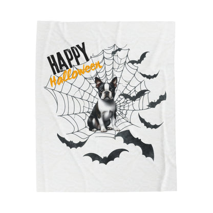 Velveteen Plush Blanket - Boston Terrier Halloween