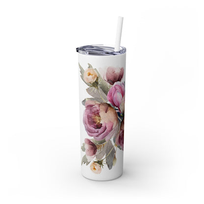 Skinny Tumbler with Straw, 20oz - Peonys