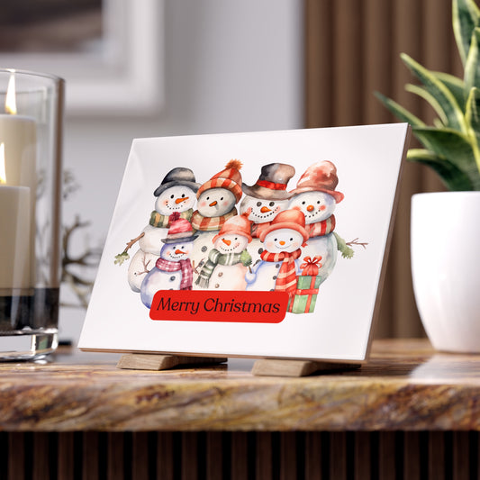 Ceramic Photo Tile - Merry Christmas Snowman