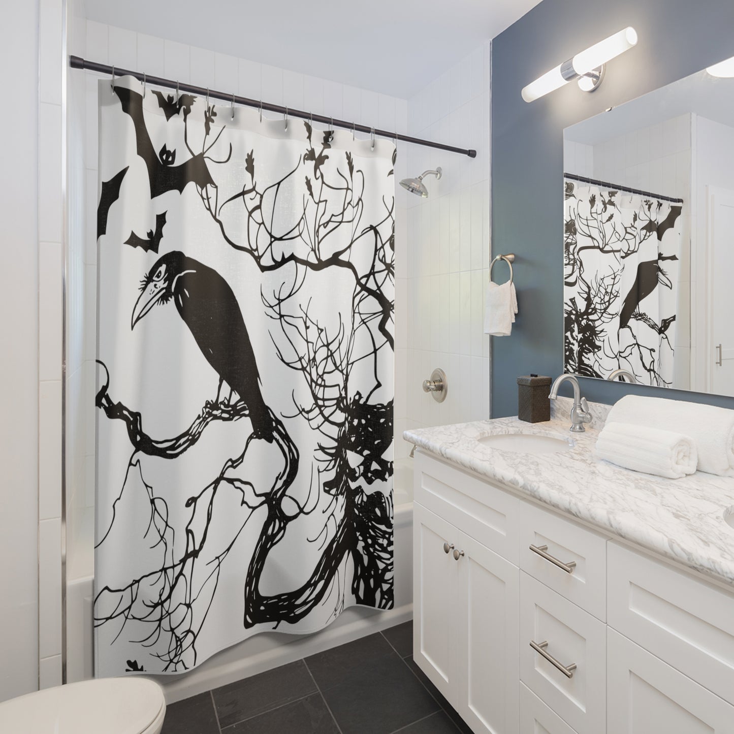 Shower Curtain - Halloween Scary Raven and tree