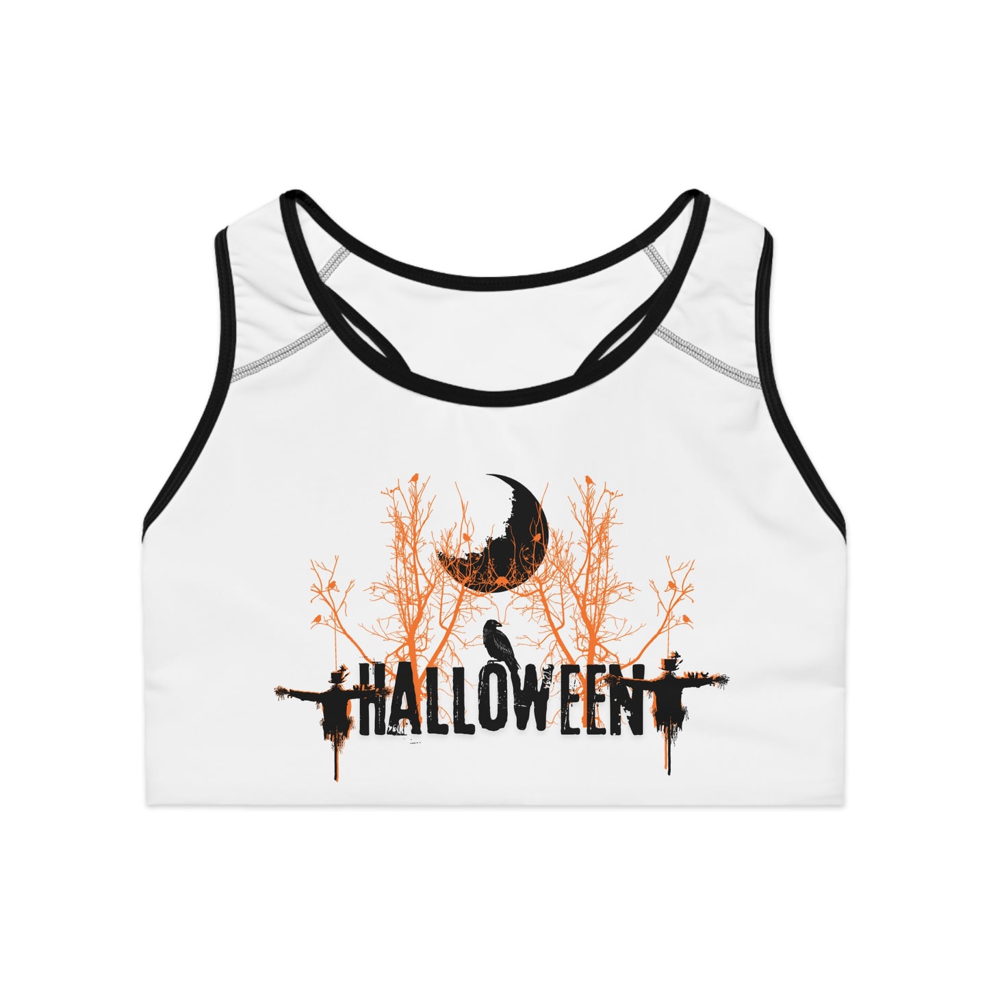 Scarecrow Chic Halloween Sports Bra – Spooky Meets Sporty