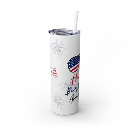 Skinny Tumbler with Straw, 20oz - Happy Birthday America