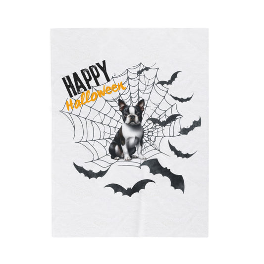 Velveteen Plush Blanket - Boston Terrier Halloween