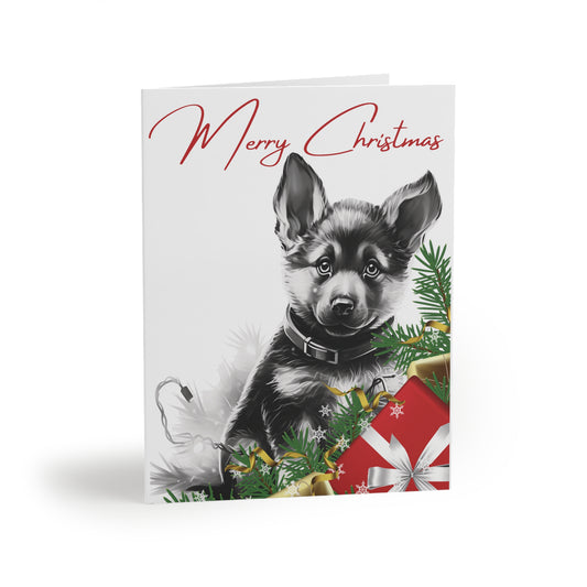 Greeting cards (8, 16, and 24 pcs) German Sheppard Christmas Puppy