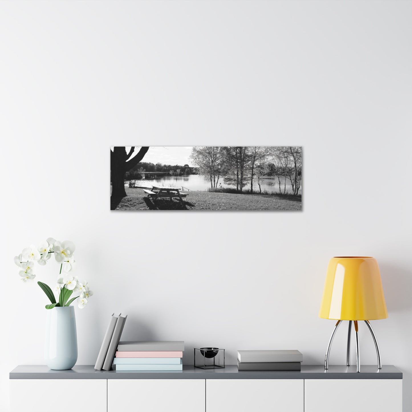 Canvas Gallery Wraps - Picinic by the river. Black and White