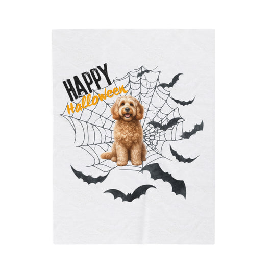 Velveteen Plush Blanket - Labradoodle Halloween