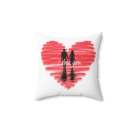 Spun Polyester Square Pillow I love you Heart with couple