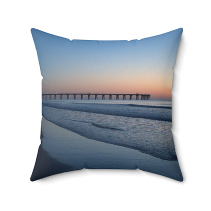 Spun Polyester Square Pillow -Blue hour at the pier