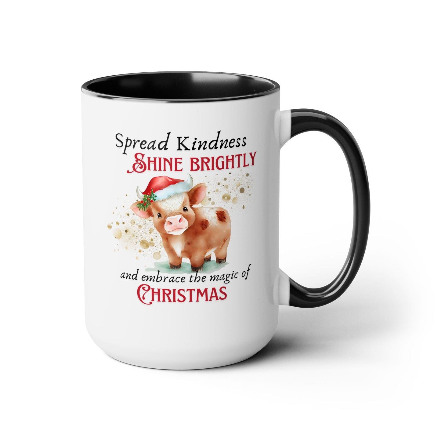 Two-Tone Coffee Mugs, 15oz - Magic of Christmas Highland Cow